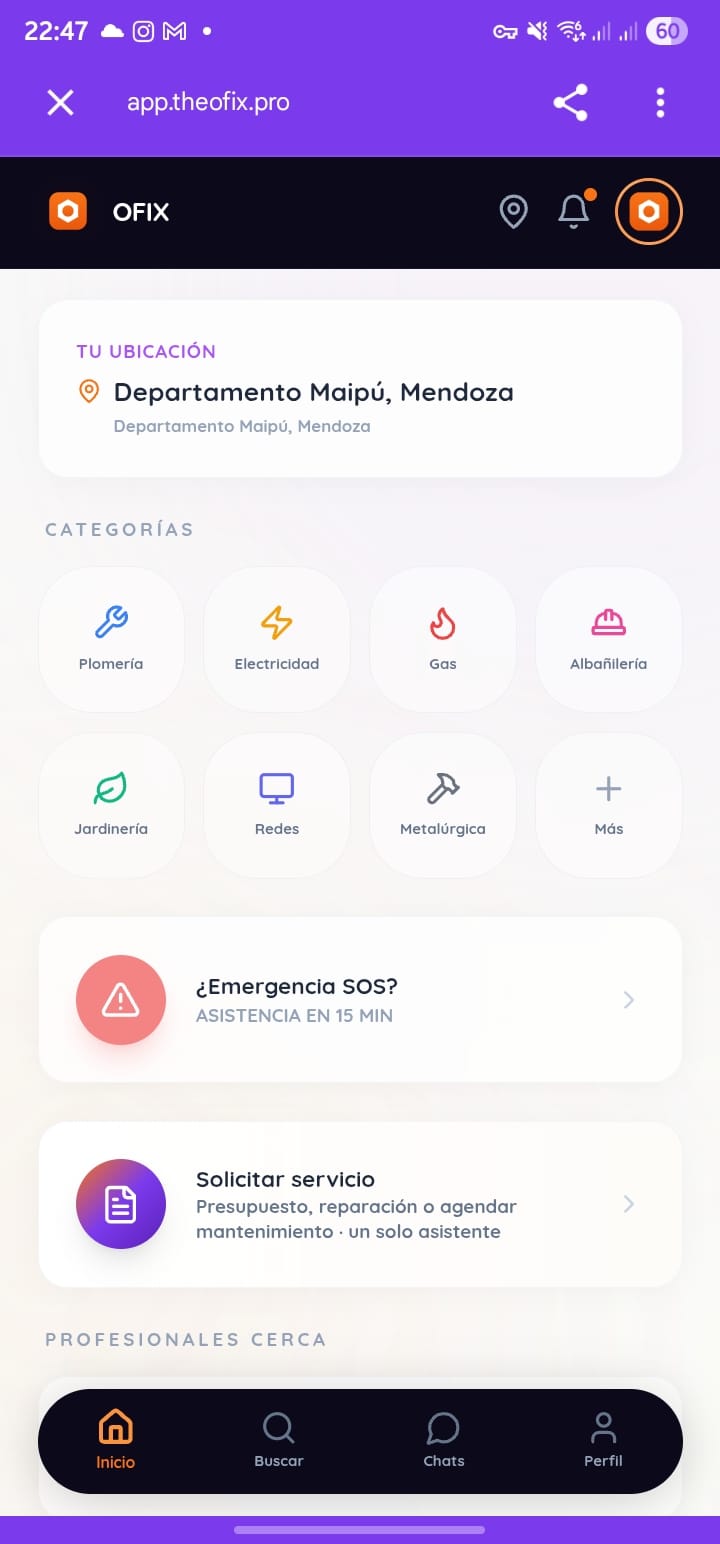 Vista previa de la aplicación OFIX - Servicios para el hogar en Mendoza